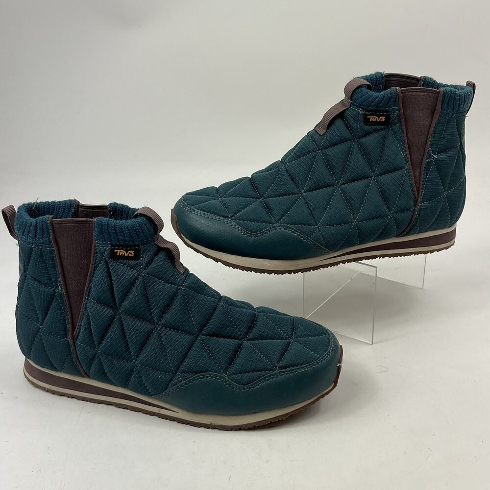 Teva Womens ReEmber Mid Slipper Boots Sz9 Teal Green Quilted Slip On Balsam Blue